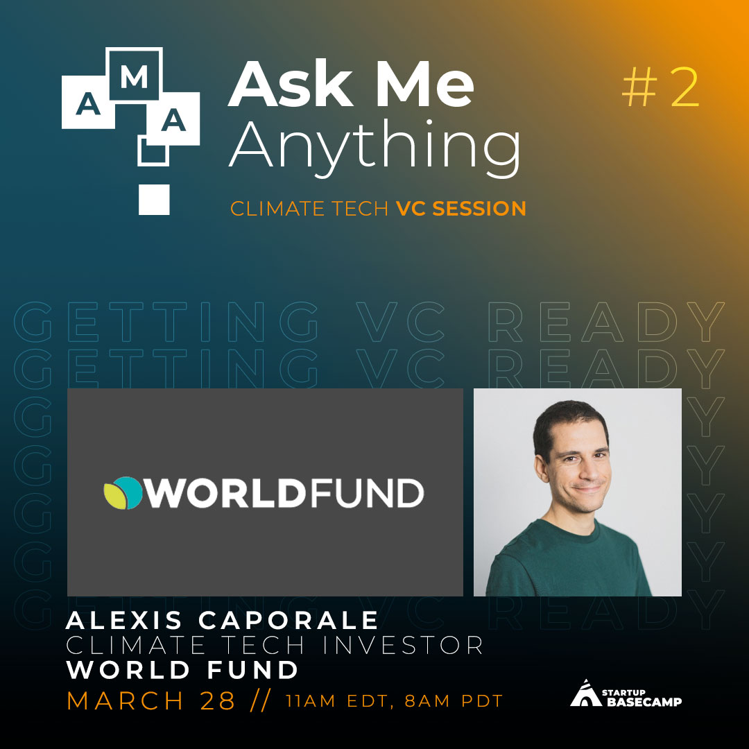 Startup Basecamp "Ask Me Anything" Poster with Alexis Caporale and the World Fund Logo