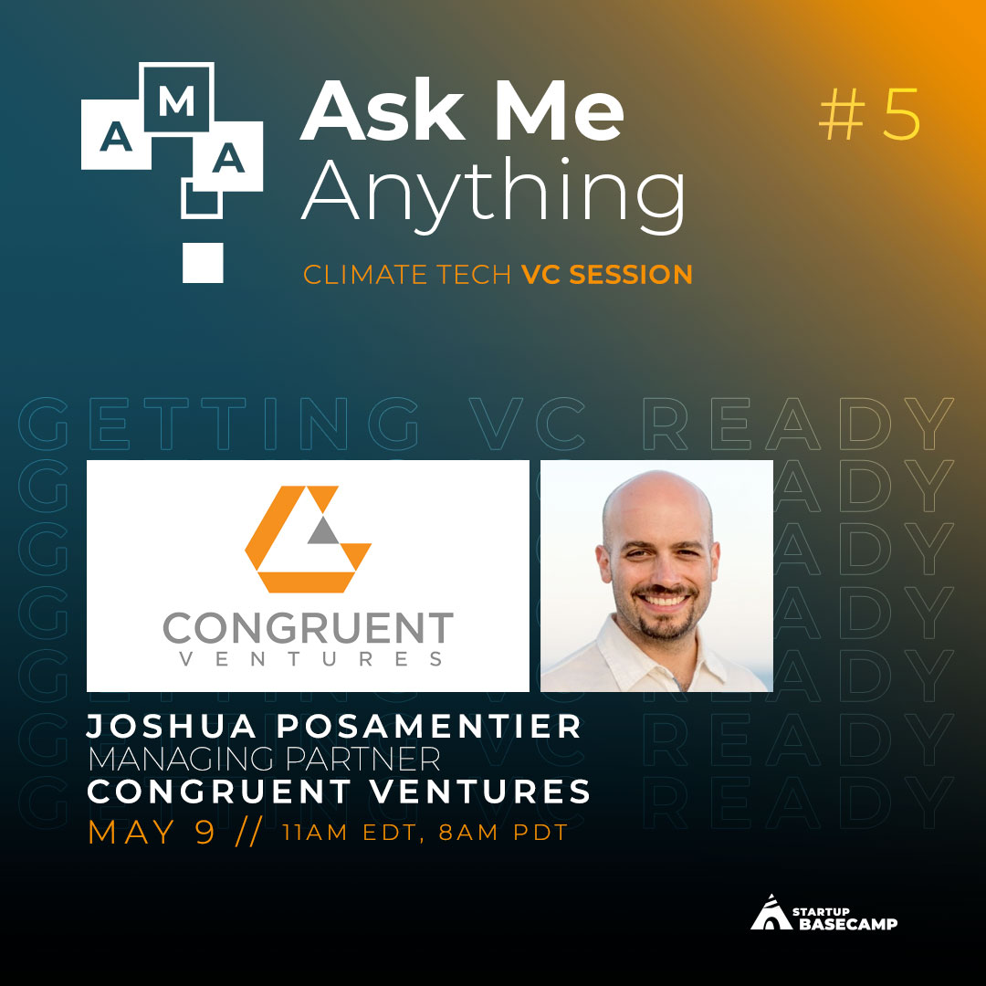 Startup Basecamp "Ask Me Anything Poster" with Joshua Posamentier and the Congruent Ventures Logo