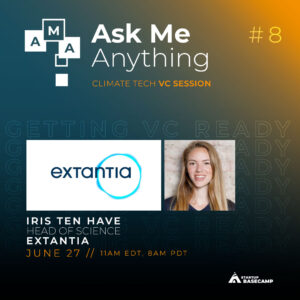 Startup Basecamp "Ask Me Anything Poster" with Iris ten Have and the Extantia Logo